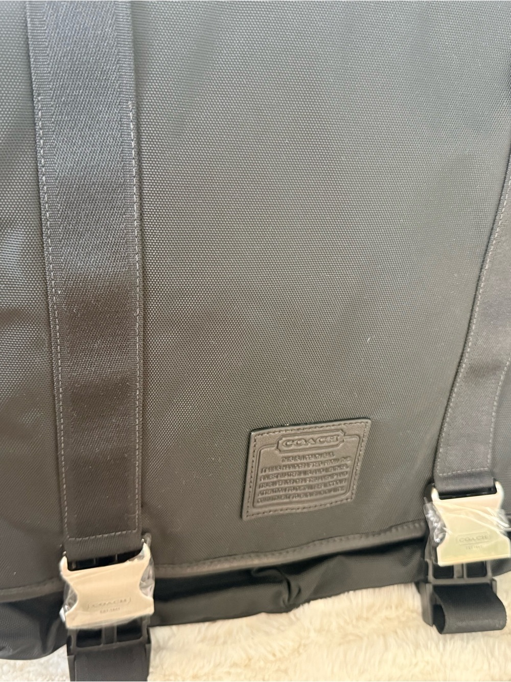 Coach Men’s Black Nylon Laptop Backpack with Silver Buckles NEW